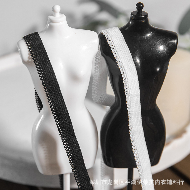 1.0cm锦纶柔软弹力裤头牙松紧带 服装家居服内裤花边带黑白现货