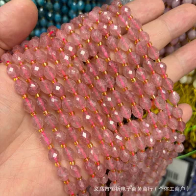 Zərgərlik ara hissələri faceted loose beads, spacer beads - strawberry-crystal-8x6mm-approximately-18-beads-per-strand-short-style