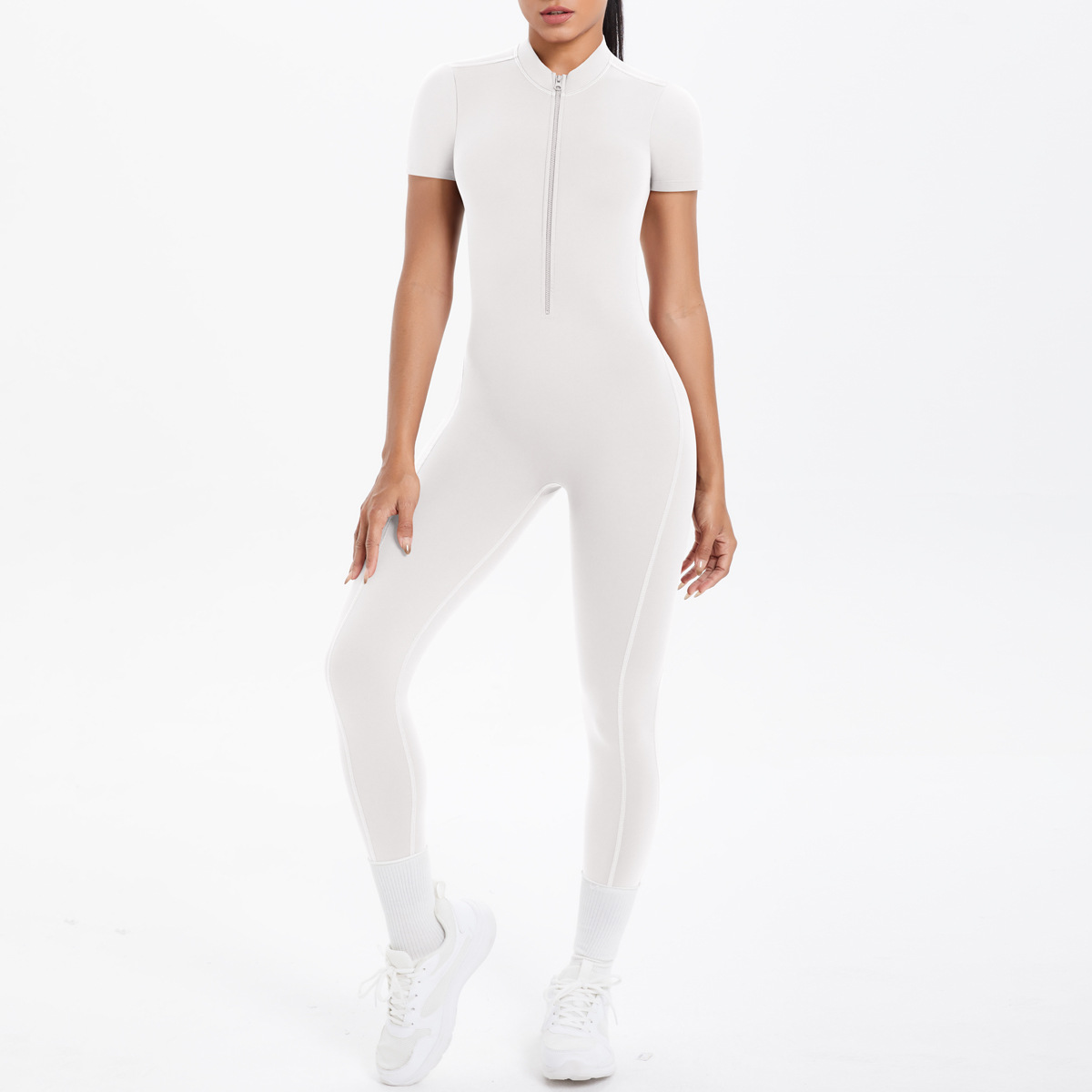 New Tight-Fitting Beautiful Back Hollow Out Short-Sleeved Long Pants Jumpsuit Sports Running Fitness One-Piece Yoga Suit_voghion.com