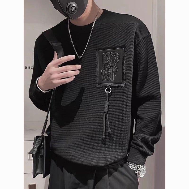 Stylish waffle knit sweatshirt for men, trendy brand, inner layer base shirt, 2026 spring/autumn new long-sleeve T-shirt jacket