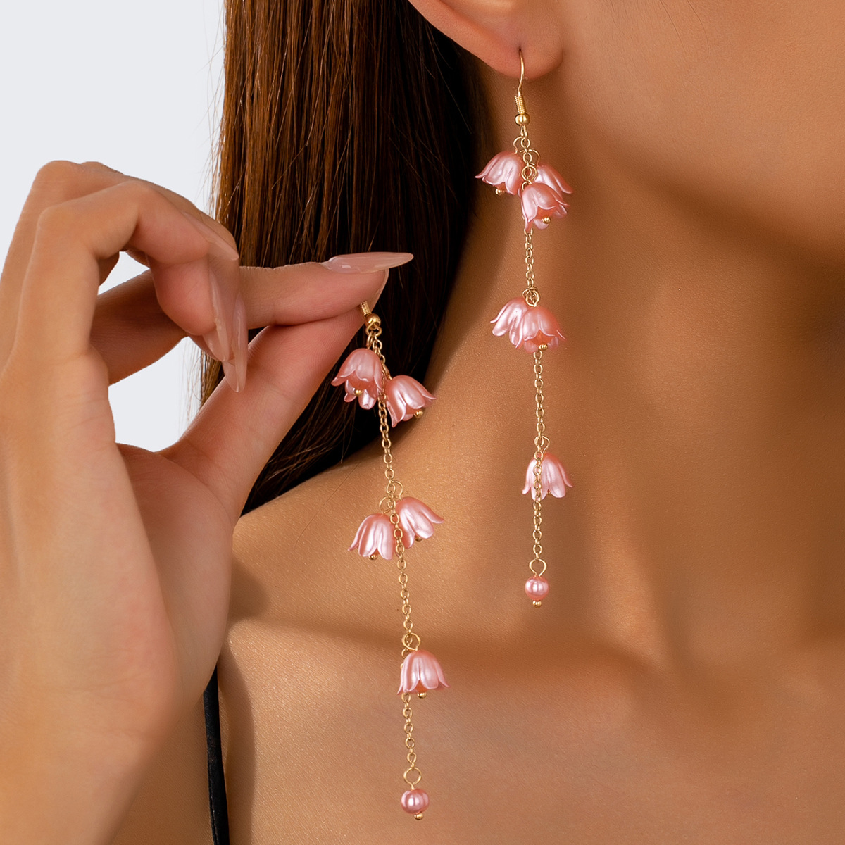New Style Earrings Cross-Border European and American Super Fairy White Flower Earrings for Women Long Tassel Trendy Elegant High-End Earrings