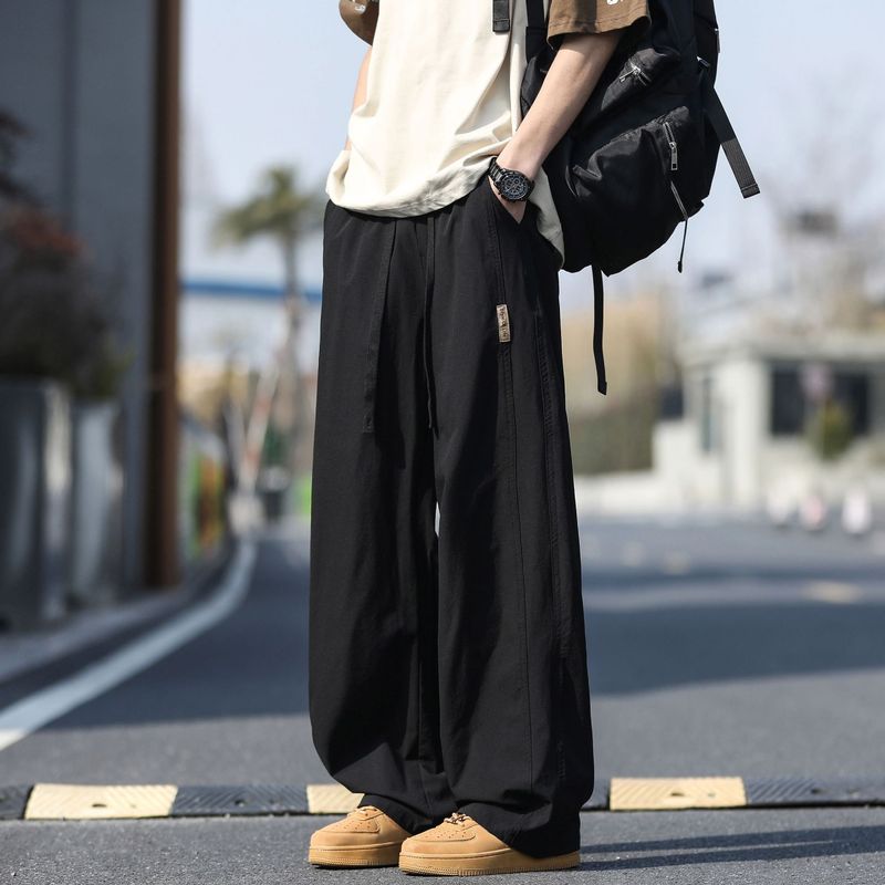 新款休闲裤休闲裤子夏季薄款潮流宽松速干运动直筒长裤男士冰丝|undefined