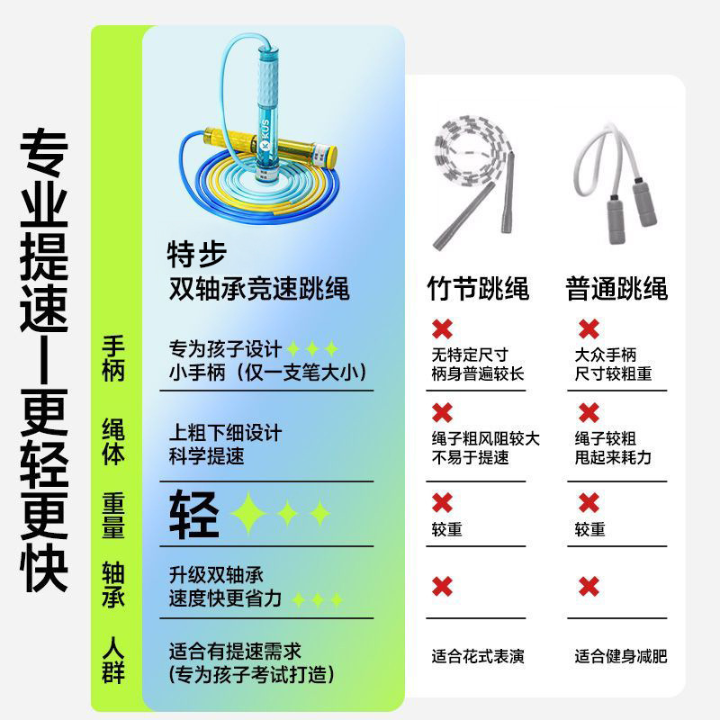 特步竹节跳绳儿童小学生专用不打节可写名字幼儿园初学考试用跳绳|undefined