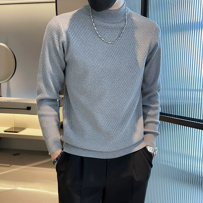 Мужской эластичный цветной вязаный демисезонный базовый свитер, slim fit