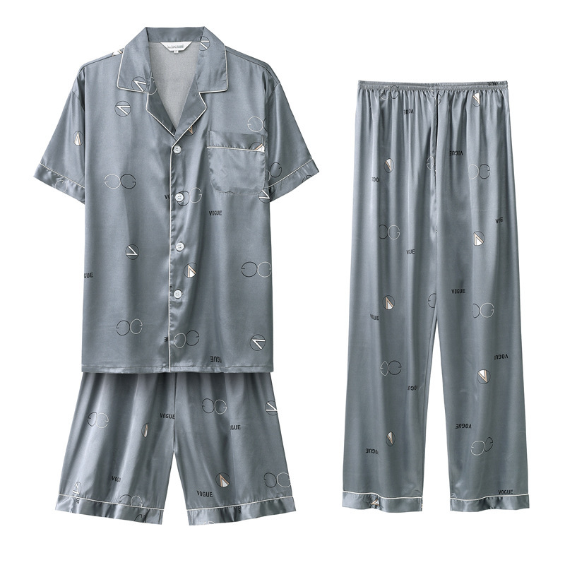 Factory Direct Men's Pajamas Summer Short-sleeved Trousers Three-piece Set Youth Thin Large Size Outwear Home Clothes