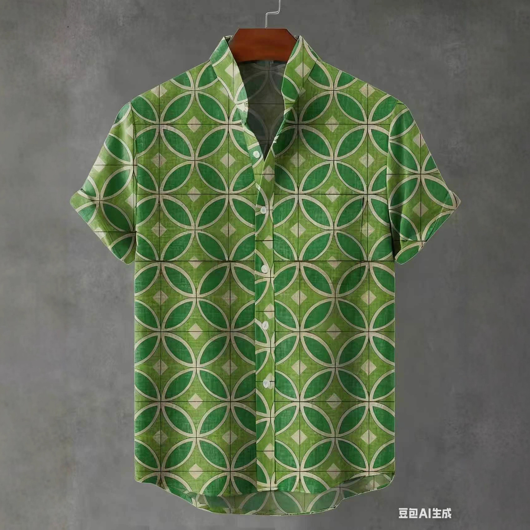 2025外贸欧美亚马逊3D数码印花抽象图案男士短袖衬衫来图一件设计