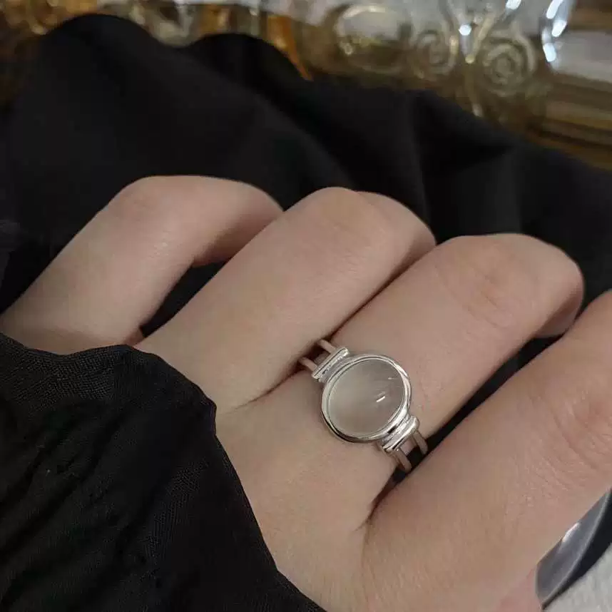 Small design ring white jade, silver 925 sample, trend of season, internet celebrity