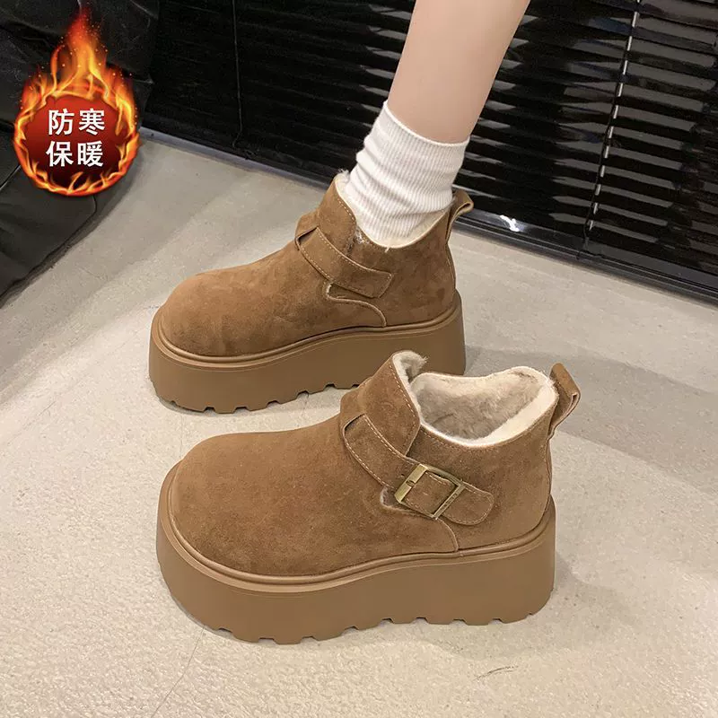 Уродливые большие снежные сапоги плюс бархатные хлебные туфли с толстым дном, увеличенные хлопковые туфли Birken, женские зимние 2024 новые