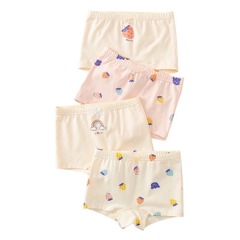 Girls' Boxer Briefs Pure Cotton A-Class Autumn and Winter Cotton Shorts for Girls, Medium and Large Children, All-Cotton Baby Children's Four-Corner Underwear