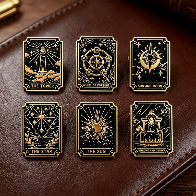 Cross-Border Creative Tarot Card Metal Badges, Twelve Constellations Personalized Alloy Brooches, Men's and Women's Clothing and Bag Decorations Cross-Border Creative Tarot Card Metal Badges, Twelve Constellations Personalized Alloy Brooches, Men's and Women's Clothing and Bag Decorations