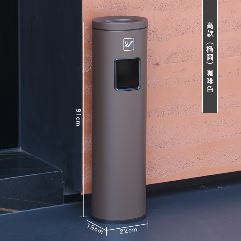 Bote de basura de acero inoxidable del hotel con cenicero, entrada de ascensor vertical, pasillo del vestíbulo, columna de humo para fumar comercial