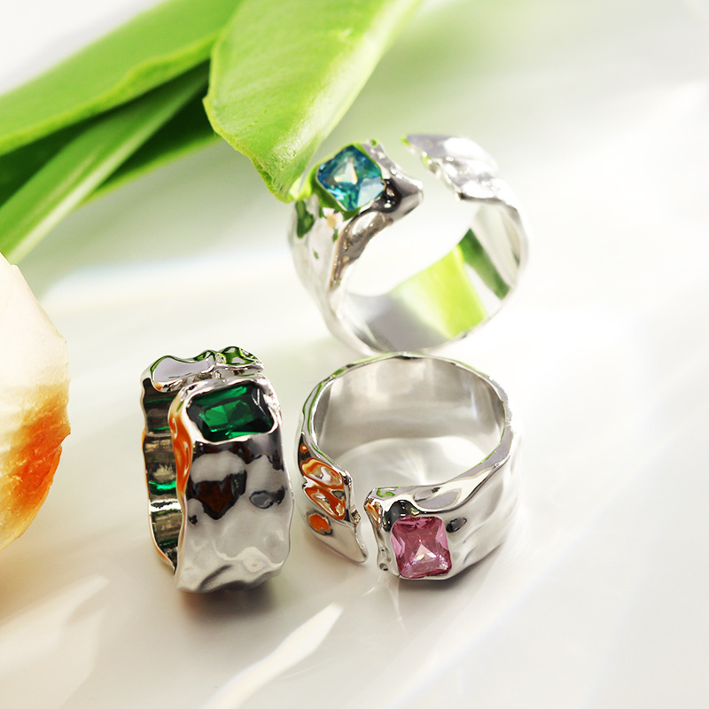 Retro Geometric Copper Plating Zircon Open Ring 1 Piece