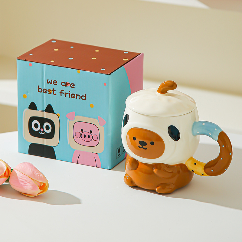 Caricatura encantadora cerimía cerámica con tapa para dar a la chica cumpleaños amiga práctica acompañante caja de regalo