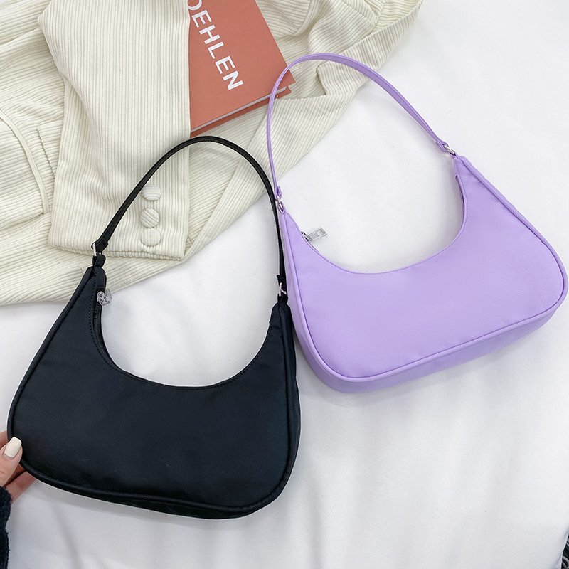 Nylon Crossbody Bag Women's 2021 New Fashionable Dumpling Bag Lightweight Small Satchel Underarm Bag Solid Color Shoulder Bag Women's Bag