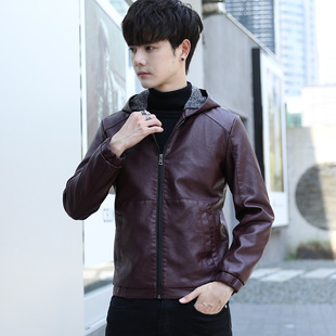 Leather Jacket Men's Autumn and Winter 2025 New Casual Hooded Jacket Handsome Motorcycle Jacket Black Slim Men's Jacket