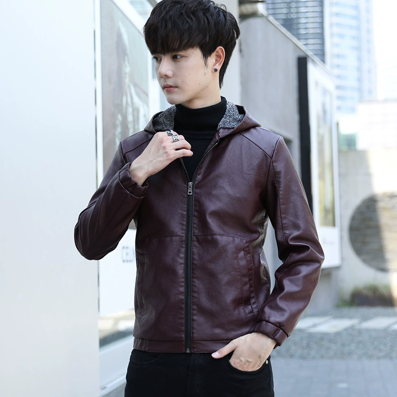 Кожаная куртка мужская осень и зима 2025 новая повседневная куртка с капюшоном красивая мотоциклетная куртка черная тонкая мужская куртка