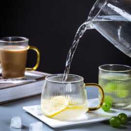 耐高温日式玻璃条纹喝水杯耐热ins风茶杯啤酒果汁杯家用咖啡杯子