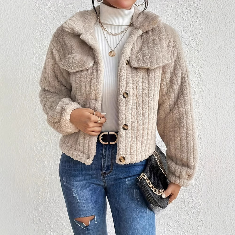 Autumn and winter women's European and American lapel long sleeve loose single breasted fashion simple short double-sided velvet coat European and American style Autumn and winter women's European and American lapel long sleeve loose single breasted fashion simple short double-sided velvet coat European and American style