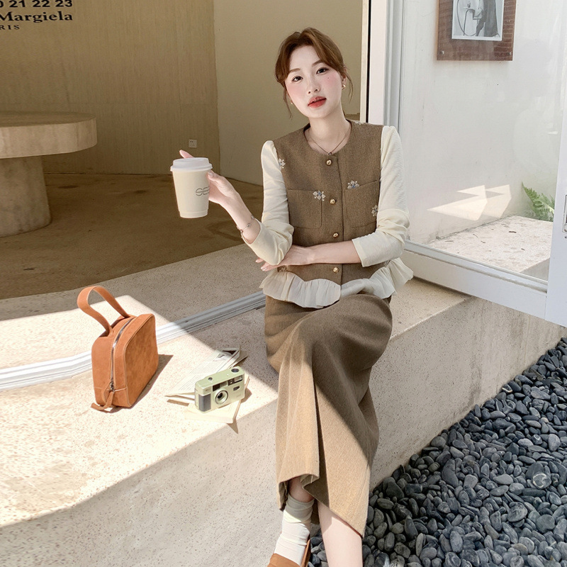 实拍主推现货-年秋季新款气质时尚休闲显瘦马甲打底三件套女|undefined