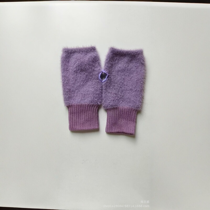 新製品厚みのあるミンクぬいぐるみ指なし手袋秋と冬暖かい手袋学生ハーフフィンガー手袋|undefined