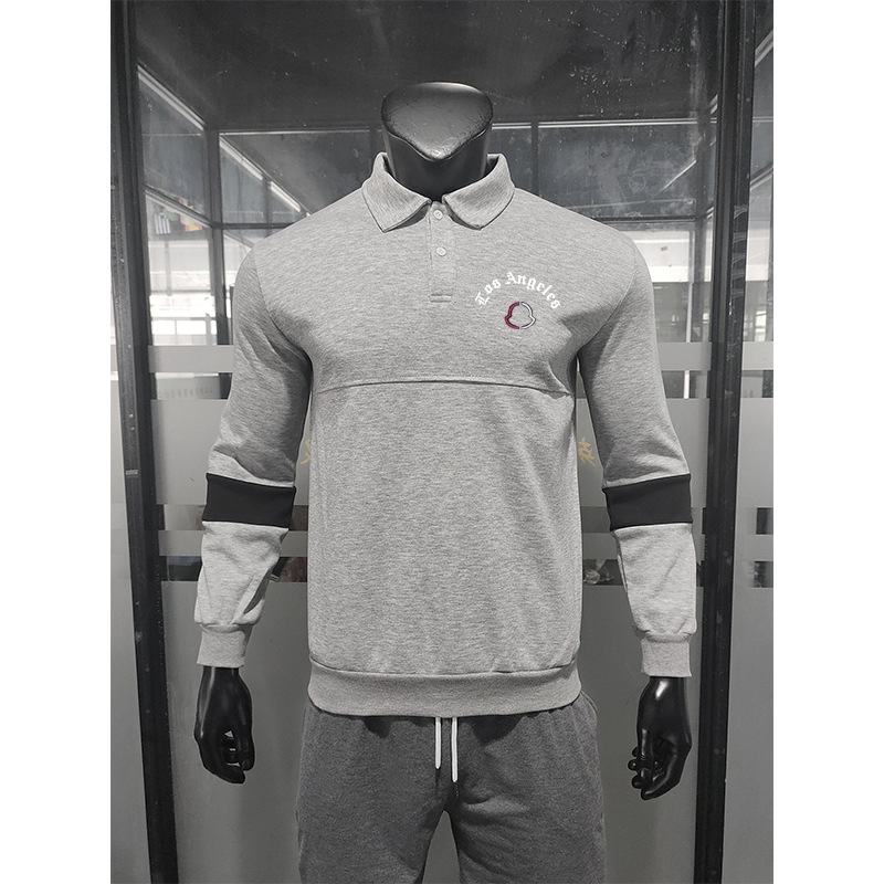 Herrenbekleidung Revers-Sweatshirt für Herren, locker bedruckt, Poloshirt mit kleinem Etikett, vielseitige Pullover-Sportbekleidung_voghion.com
