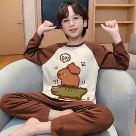 2026新款男童睡衣春秋款长袖长裤儿童男孩中大童宝宝家居服可外穿
