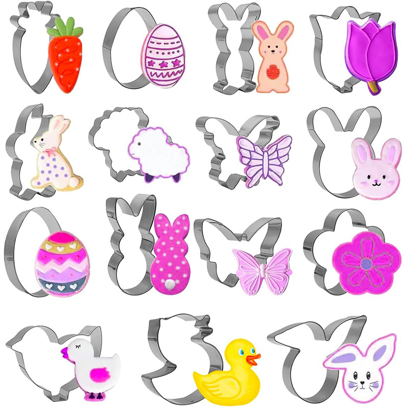 Molde para Galletas de Pascua con Forma de Conejo y Huevo, de Acero Inoxidable, Herramienta para Repostería, Fondant y Decoración de Pasteles