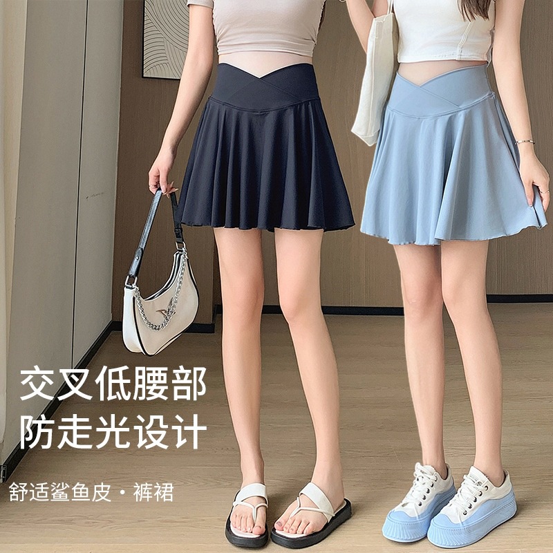 Real Shot Pregnant Women's Pants Summer Shorts Women's Summer Cross Sharkskin Skirt Pants Abdomen Pants Small Size Skirt Pants