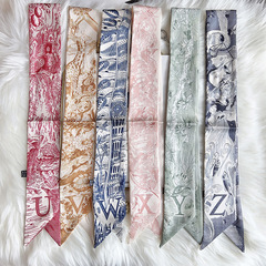 仿真絲薄款百搭絲巾伴手禮26字母綁頭髮髮帶頭巾裝飾領巾綁包飄帶