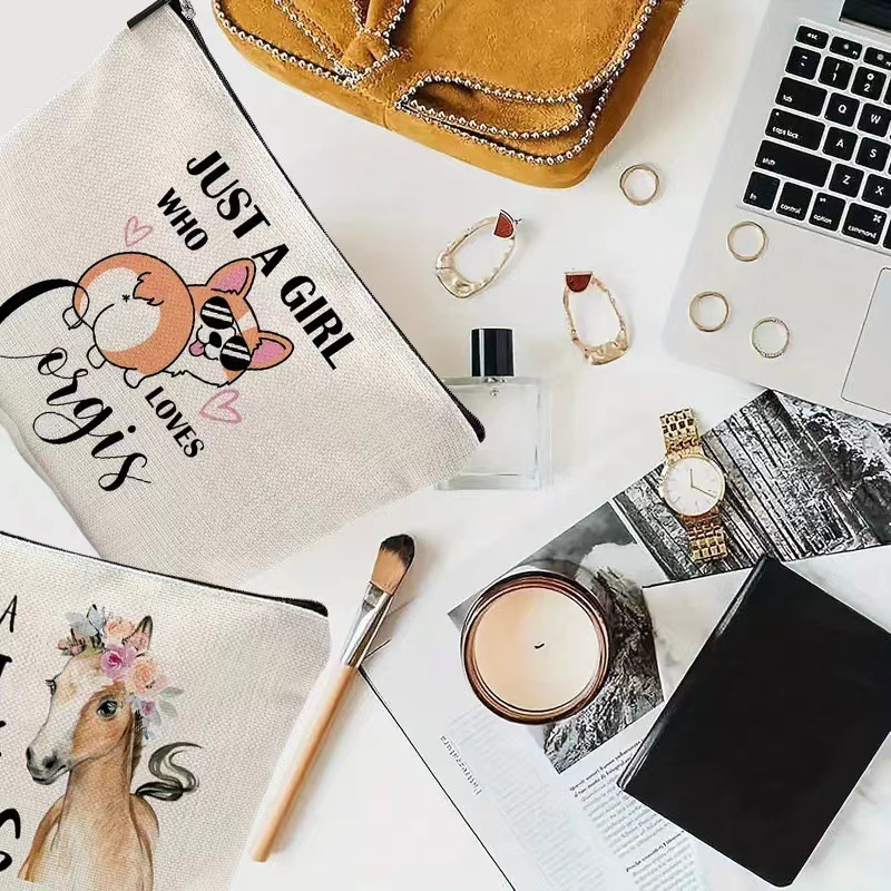 Ventas transfronterizas de patrón animal impresión digital impermeable lino bolsa de maquillaje portátil simple bolsa de maquillaje