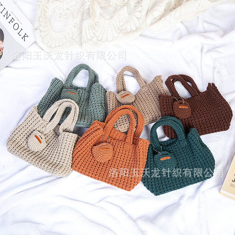 腋下包女新款韩国复古手工棉线编织包休闲手提包草编单肩包手机包