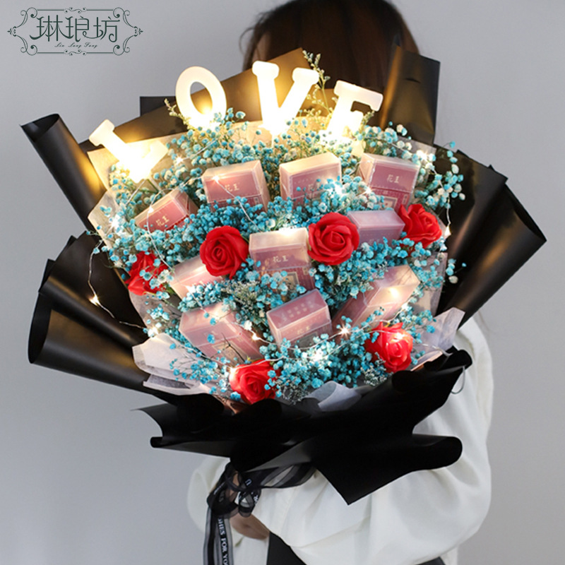 Caja de regalo de flores embalaje decorativo luz 520 confesión amor cálido luz propuesta romántica diseño LED gran tamaño pequeño