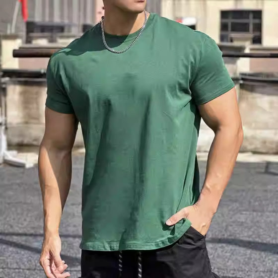Heavy Summer Japanese Base Crewneck Casual All-match Unisex Loose Cotton Breathable Solid Color Couple Short-sleeved Top