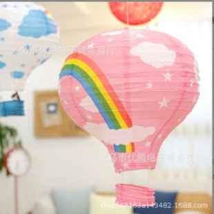 Pure white hot air balloon paper lantern hand-painted graffiti decorative lantern kindergarten children's creative diy round paper lamp