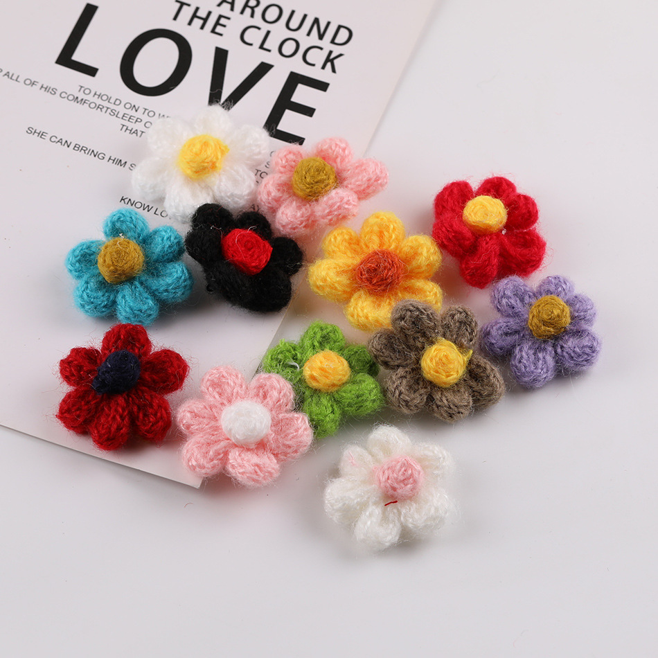 Mohair crocheted six-petal puff flower diy handmade brooch material…