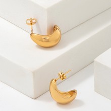 跨境欧美钛钢金属水滴耳钉 时尚感女款简约百搭C型耳饰