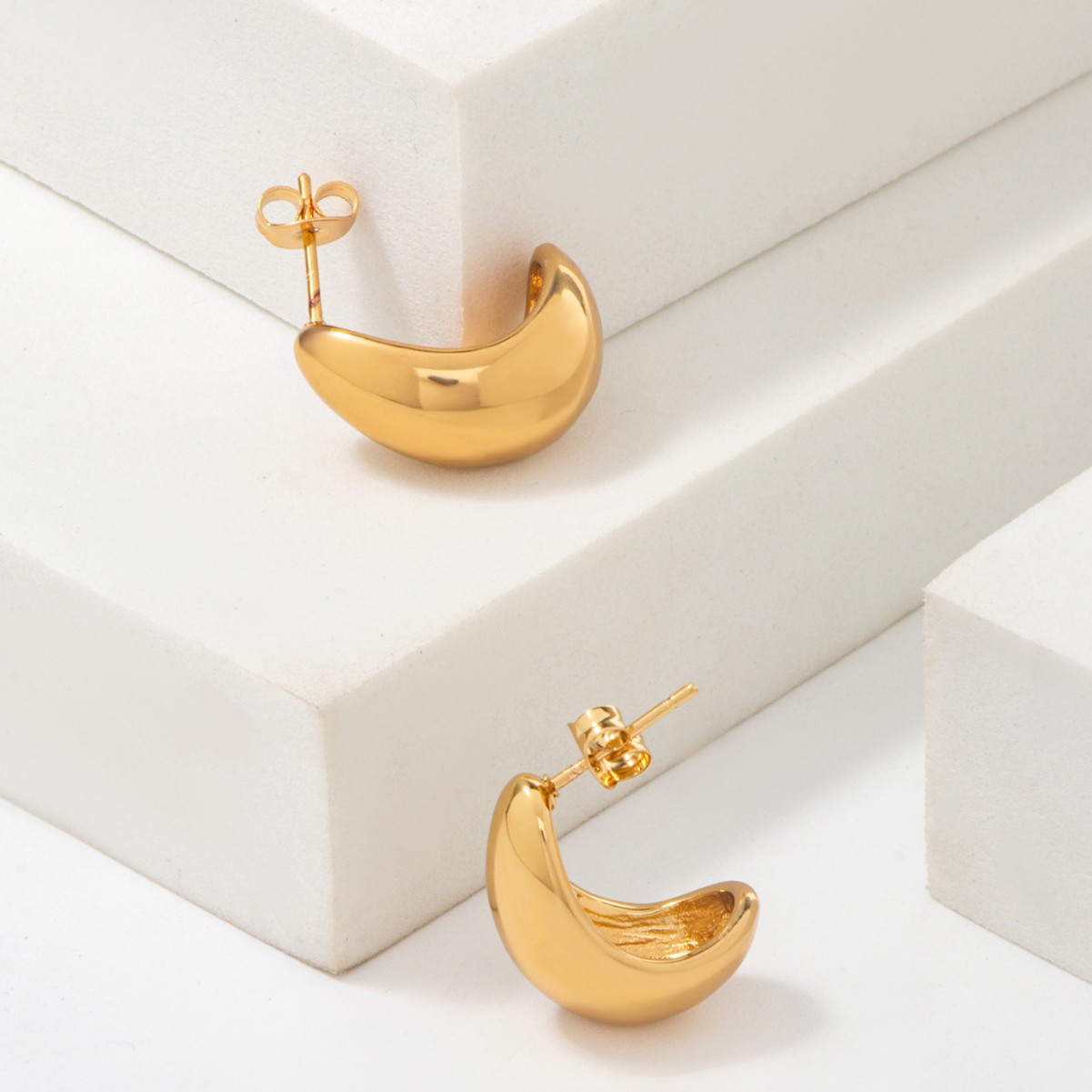 跨境欧美钛钢金属水滴耳钉 时尚感女款简约百搭C型耳饰