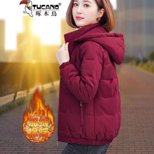 啄木鸟加绒棉衣女短款棉袄2025新款冬装中年妈妈加厚保暖棉服外套