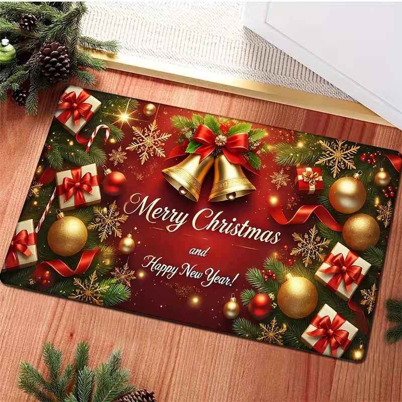Christmas decorative floor mat, American-style festive atmosphere, entrance door mat, water-absorbent and dirt-resistant bathroom mat, cross-border TEMU