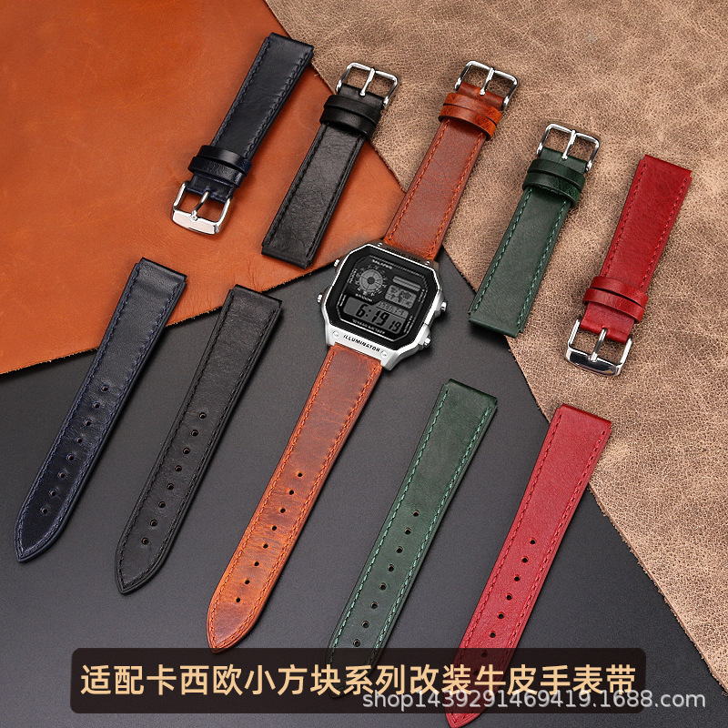 Suitable for Casagull Small Square Watch Ae-1200Wh/1300/A159 Modified Retro Leather Watch Strap 18mm Suitable for Casagull Small Square Watch Ae-1200Wh/1300/A159 Modified Retro Leather Watch Strap 18mm