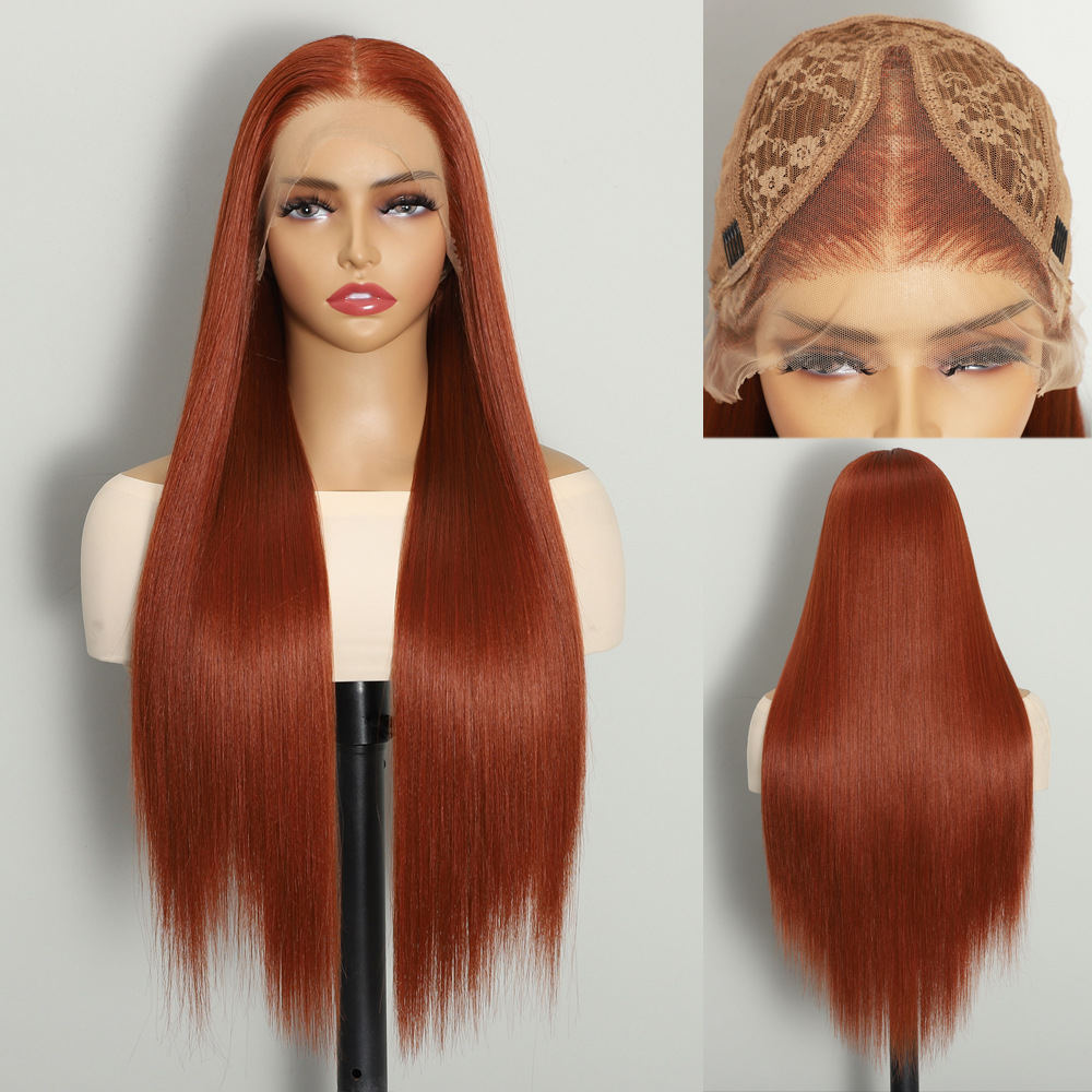 T parte delantera encaje tejido a mano fibra química recta cubierta de cabello 13 * 5 * 0.5in HD encaje transparente
