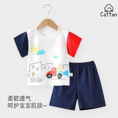嬰兒夏季薄款純棉a類短袖套裝男女寶寶外出服短袖兩件套夏裝T恤