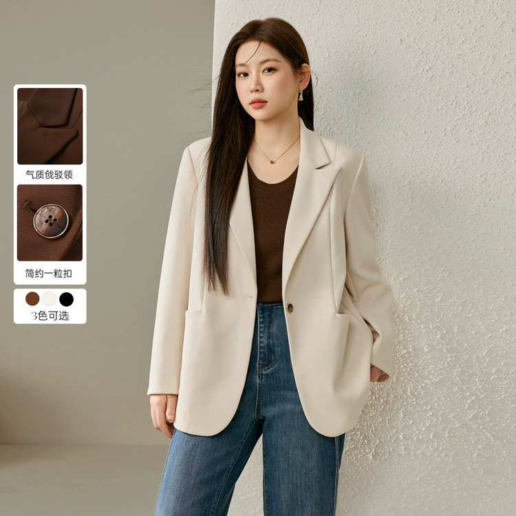 Женская одежда больших размеров в минималистском и интеллектуальном стиле, универсальный блейзер для поездок на работу, подходит для пышных женщин, новая осенняя коллекция 2024 года.