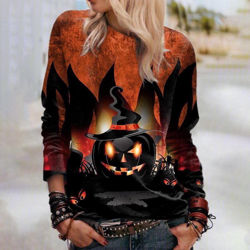Cross-border European and American 3D digital printing new women's clothing Halloween pullover personality round neck sports casual funny sweater
