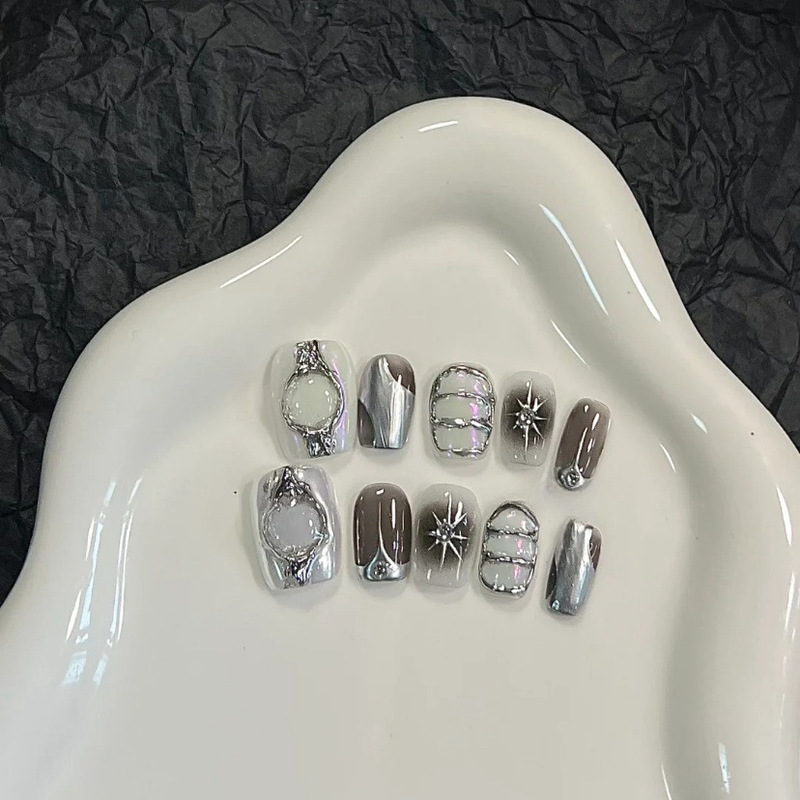 Pure handmade wearing armour y2k pure handmade metal black powder hot hot style net red new nail art detachable student