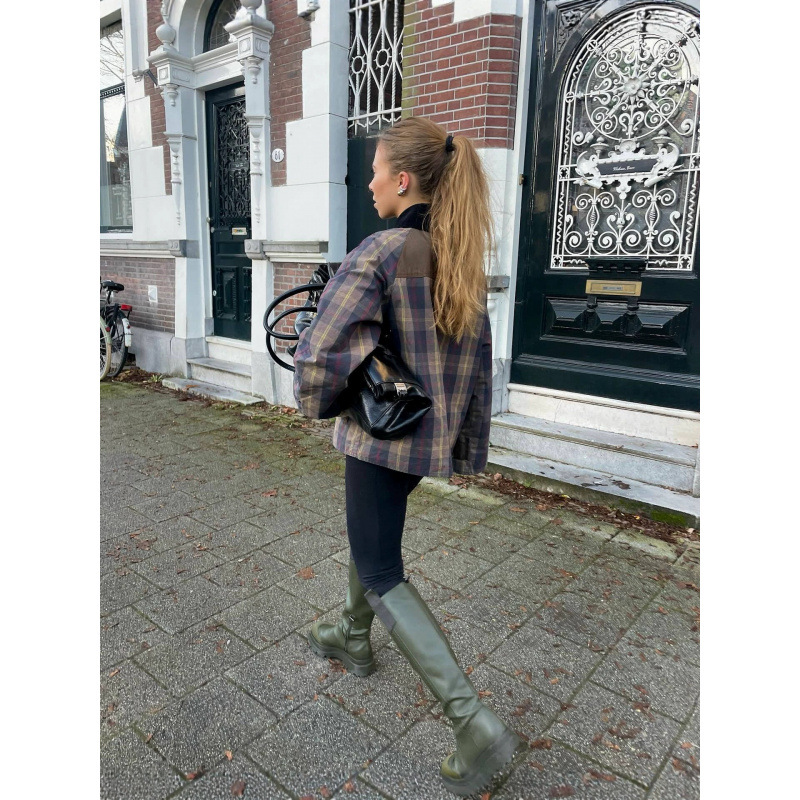 Chaqueta con cremallera de mosaico de cuadrilátero de moda femenina estilo de moda ocio relajado 2026 otoño efectivo transfronterizo Europa y América