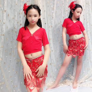 Baiya Qianhui's New Kidsren's Belly Dance Practice Clothes Spring and Summer Short-Sleeved Strap Skirt Suit Kidsren's Performance Clothes