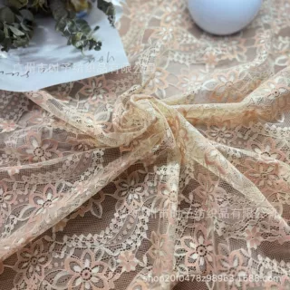 春夏新款睫毛蕾丝面料优雅精美高端花朵婚纱服装旗袍diy布料批发
