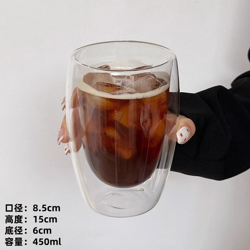 Taza de vidrio de doble capa transparente aislante térmico de viento ins simple, taza de café americano para el hogar, taza de café con leche, taza de agua potable