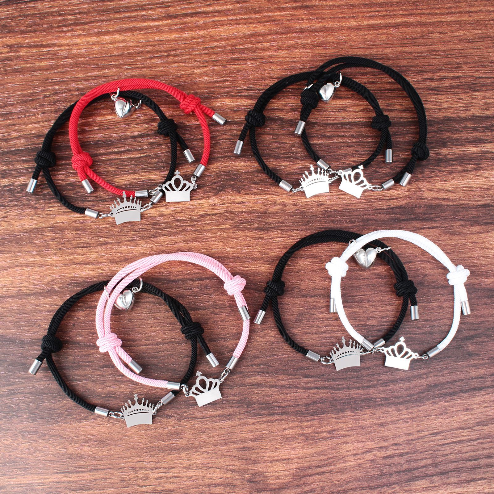 Fashion Crown Stainless Steel Synthetic Fibre Couple Bracelets 1 Pair display picture 3